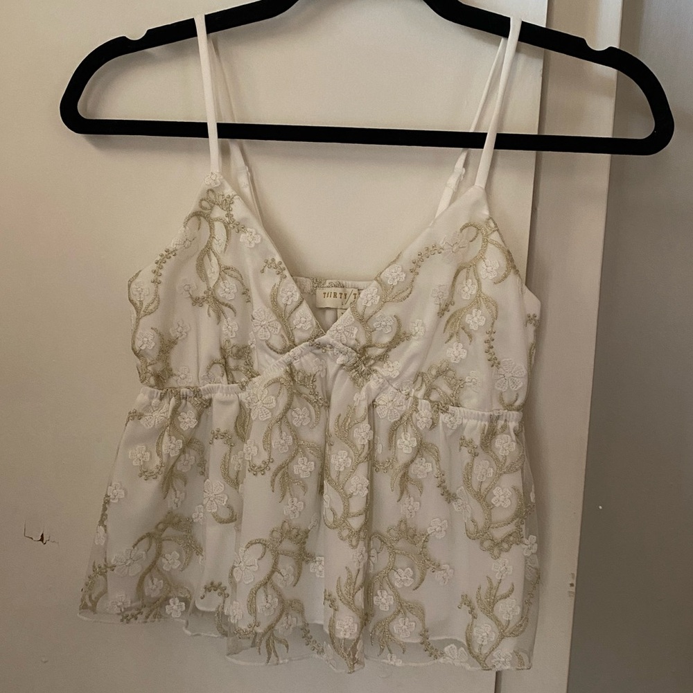 Elegant White and Gold Camisole Top